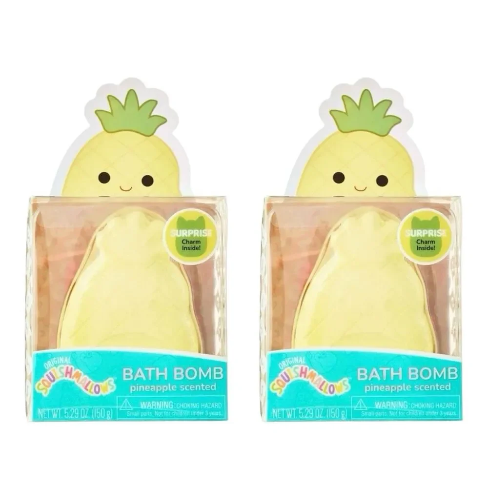 2x Squishmallows Bath Bomb - Pineapple Scented w/Surprise Charm Inside - 5.29 Oz